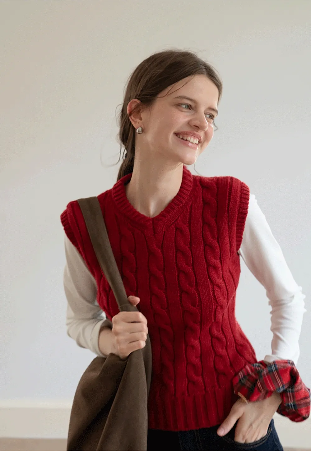 V Neck Sleeveless Knit Pullover Vest