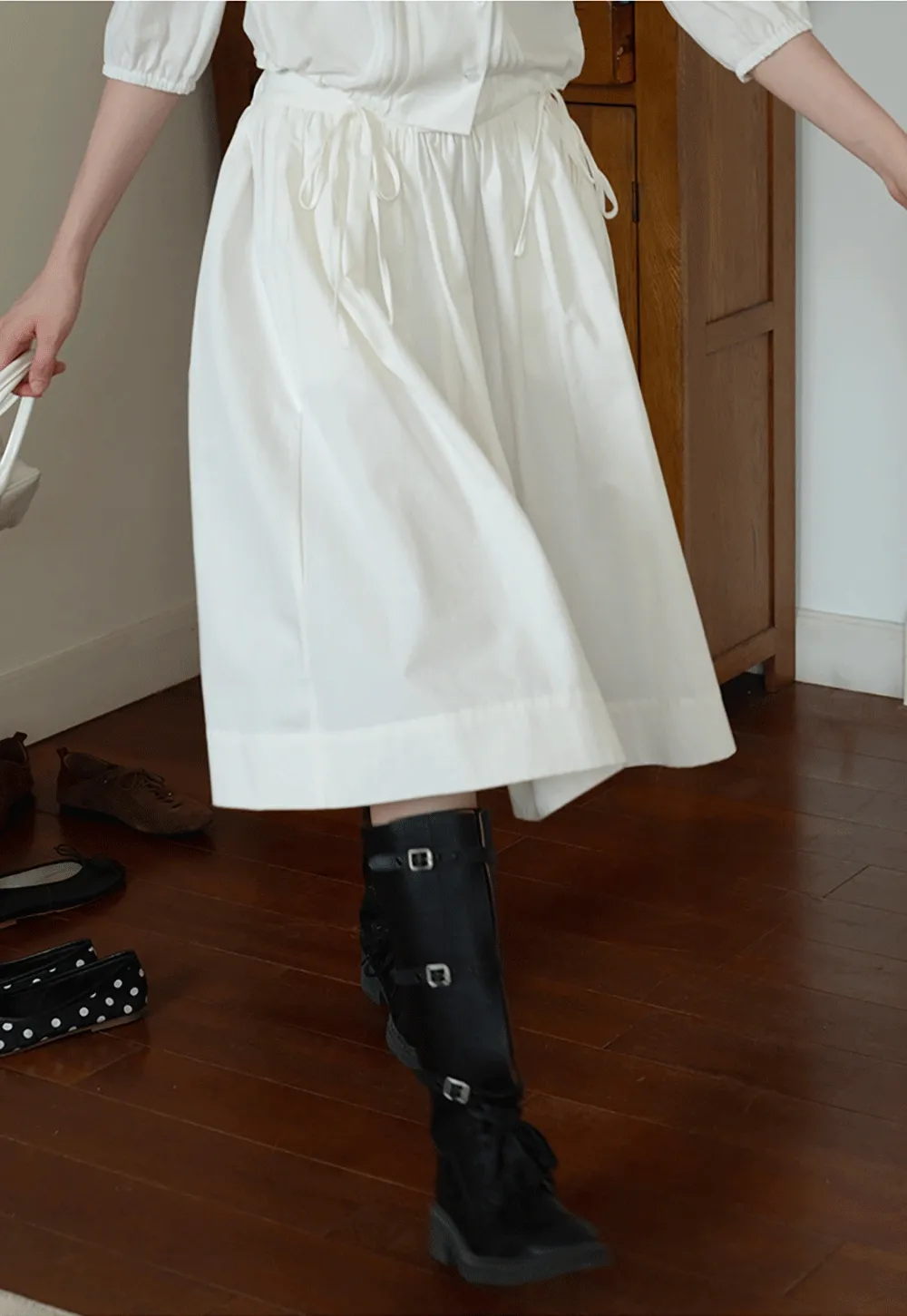 High Waist A Line White Skirt