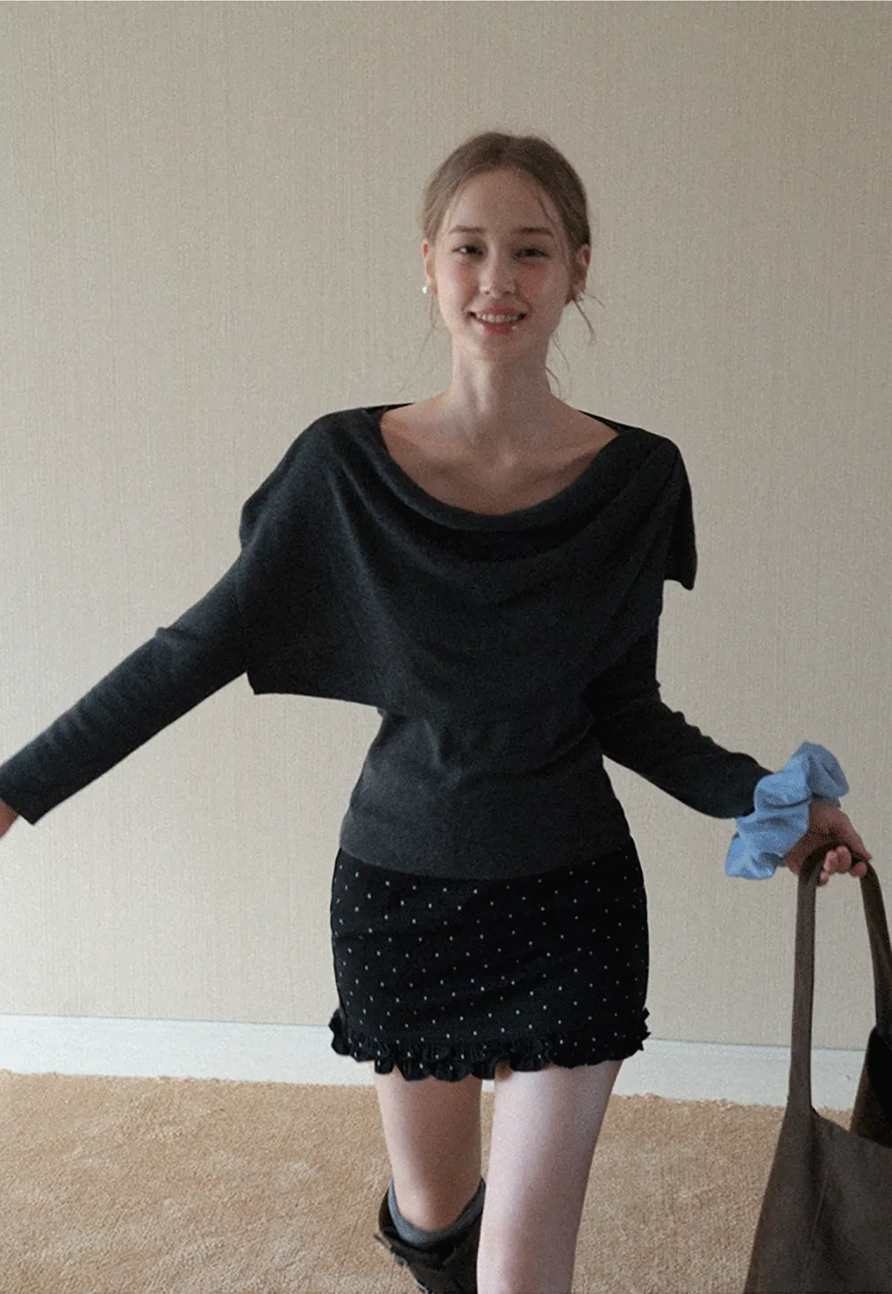 Womens Draped Cowl Neck Knit Top