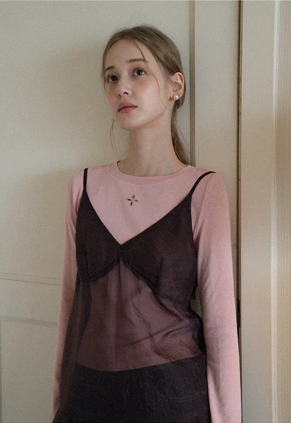 Womens Pink Fitted Long Sleeve Tee