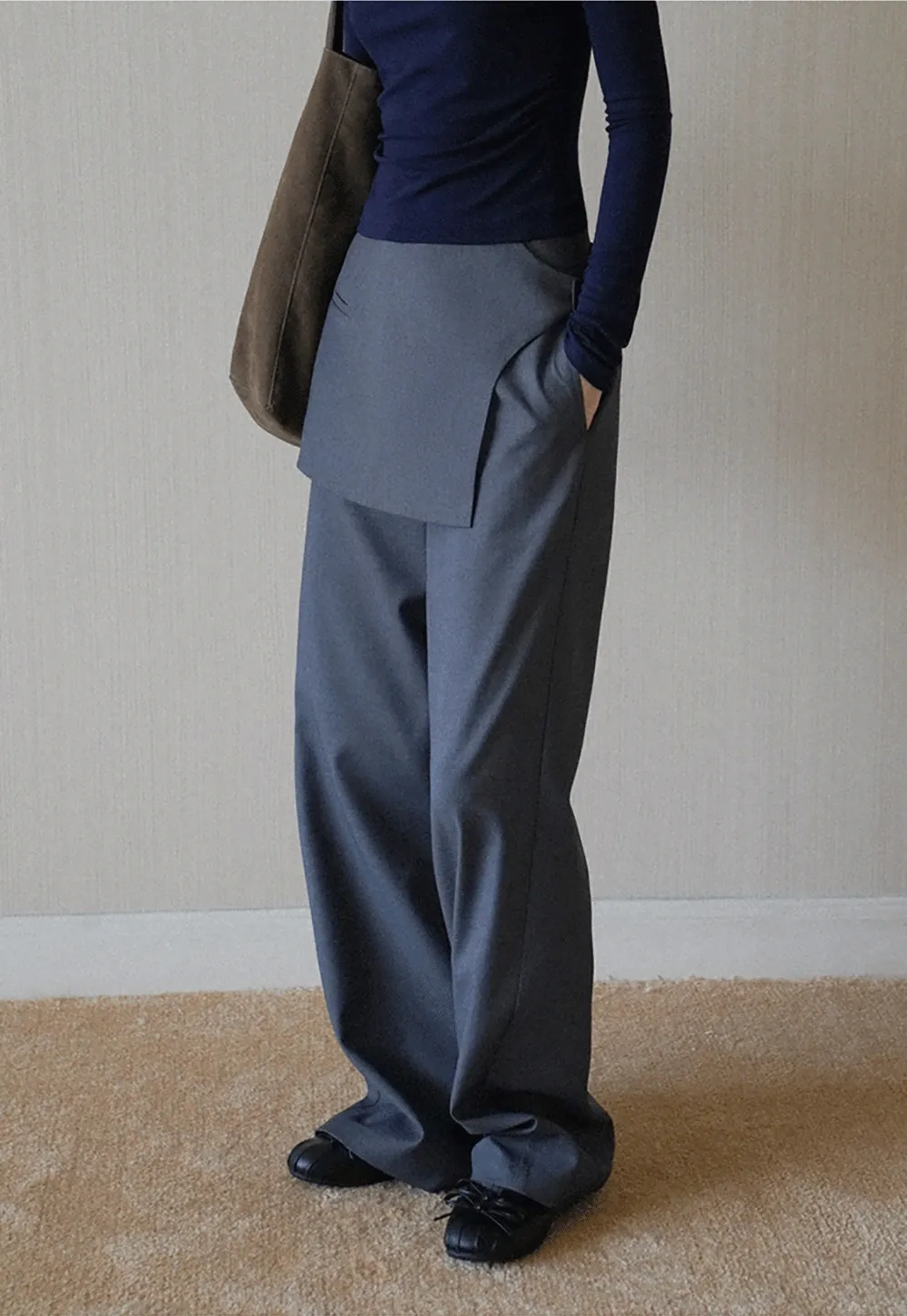 Womens Wide Leg Pants with Skirt Overlay