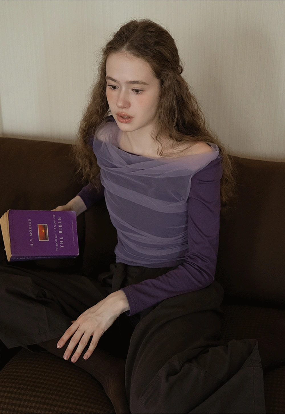 Women Mesh Patchwork Cowl Neck Top