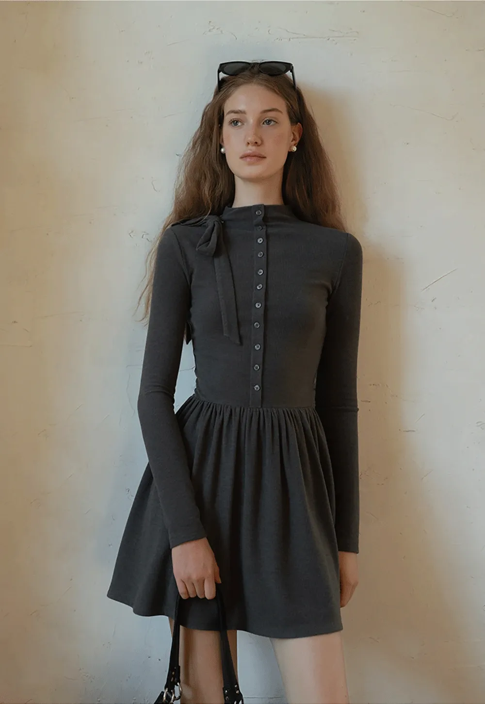 Long Sleeve Bow Tie Mini Dress