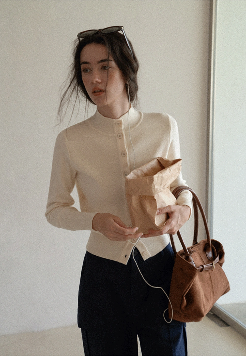 Mock Neck Button Up Knit Cardigan