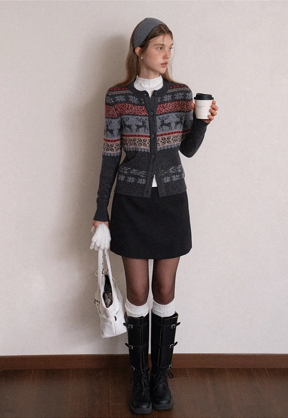 Reindeer Snowflake Pattern Knit Cardigan