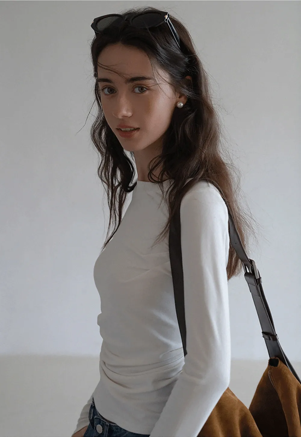 Womens Slim Fit White Long Sleeve Top