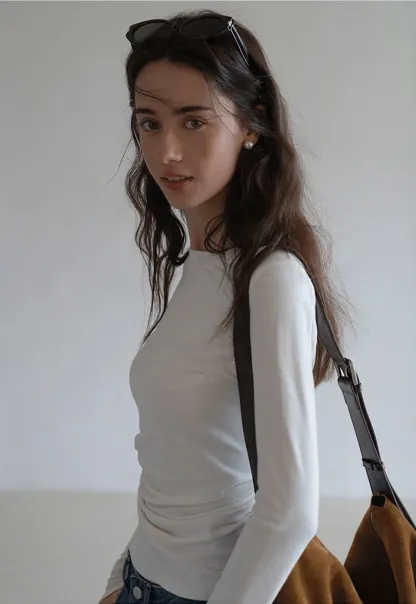 Womens Slim Fit White Long Sleeve Top