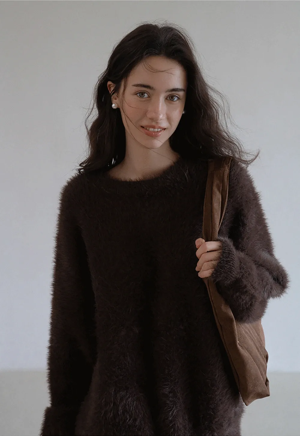 Womens Fluffy Long Sleeve Sweater