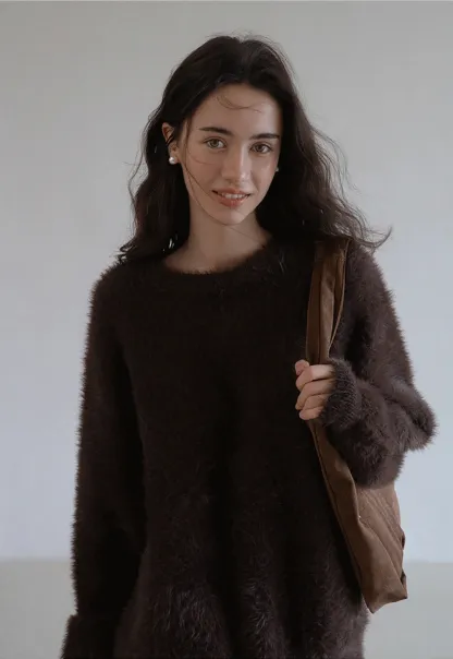 Womens Fluffy Long Sleeve Sweater