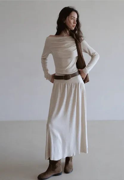 Draped Neck Top and Maxi Skirt Set