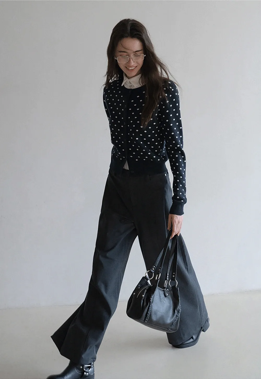 Vintage-Inspired Polka Dot Knit Cardigan