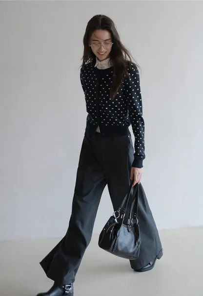 Vintage-Inspired Polka Dot Knit Cardigan