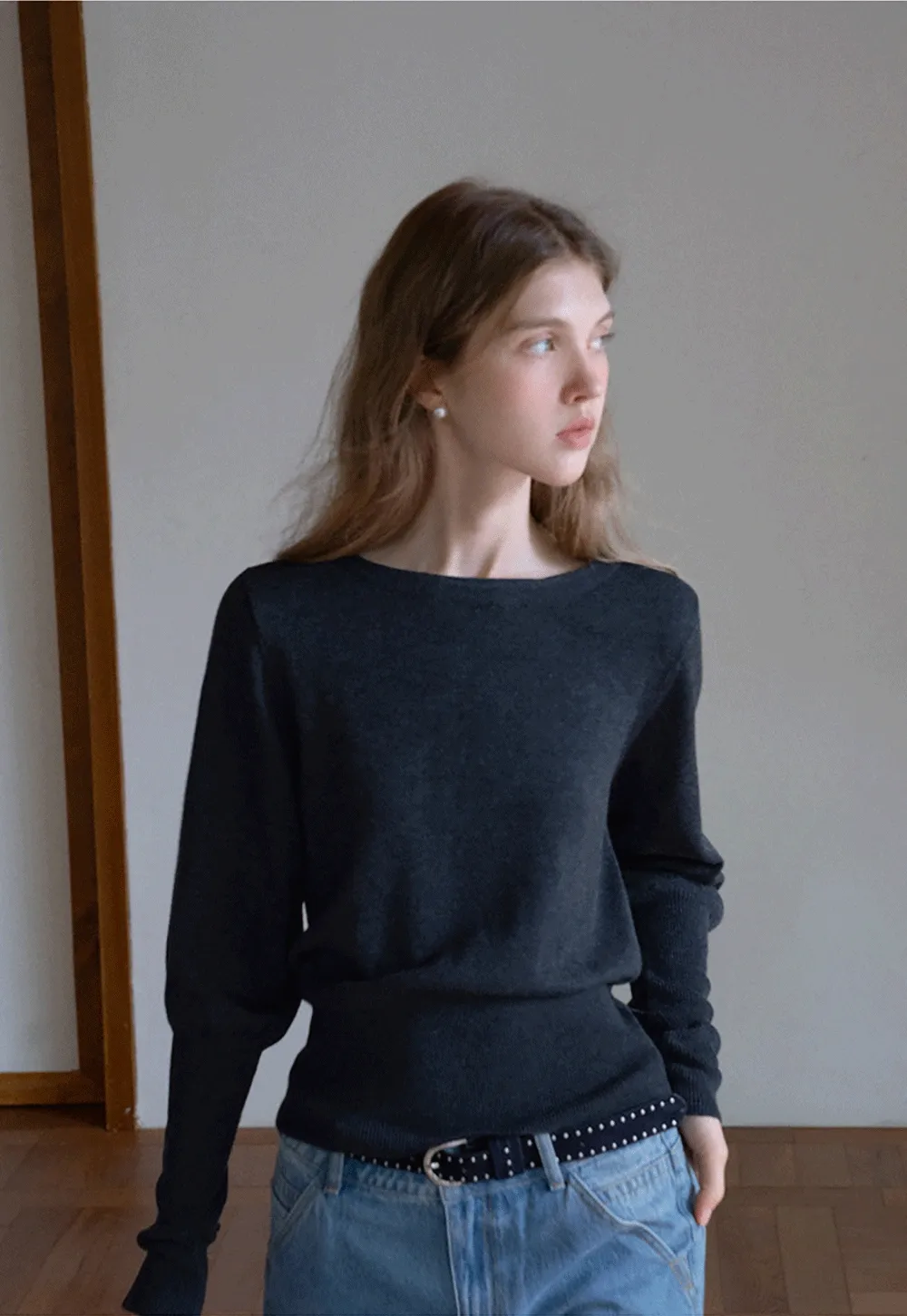 Casual Basic Knitwear, Classic Round Neck Long Sleeve Top