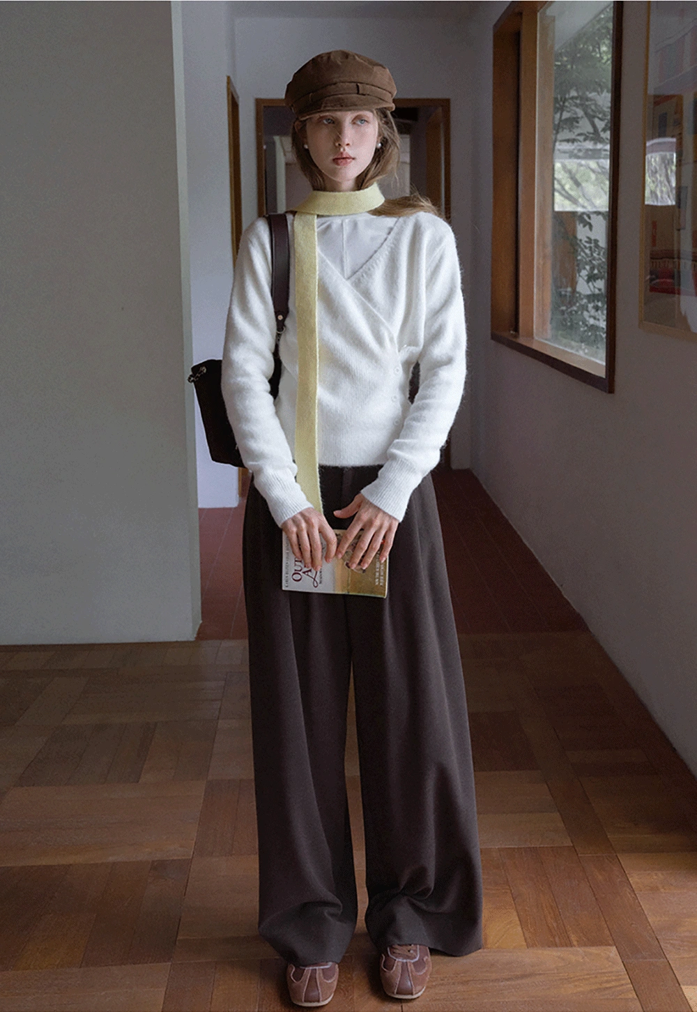 Womens White V-Neck Cardigan