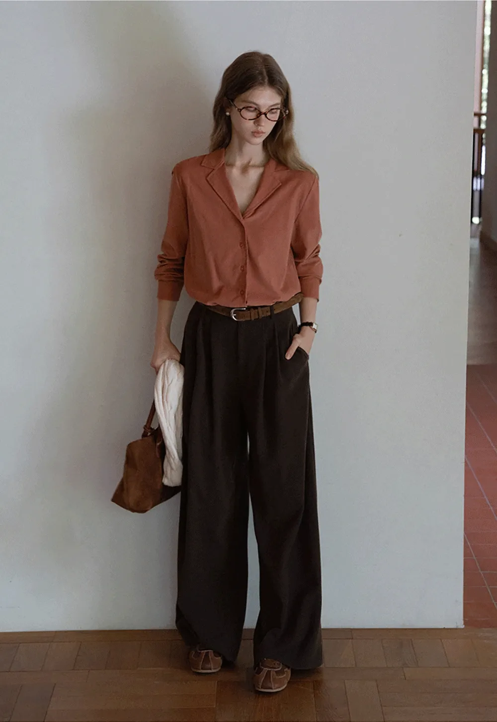 Womens Classic Lapel Collar Long Sleeve Blouse