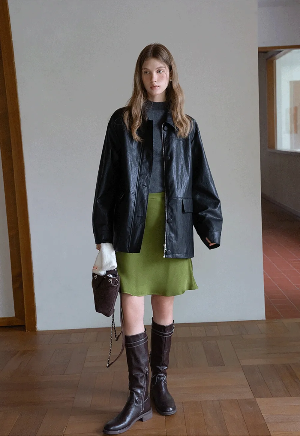 Womens Black Faux Leather Jacke