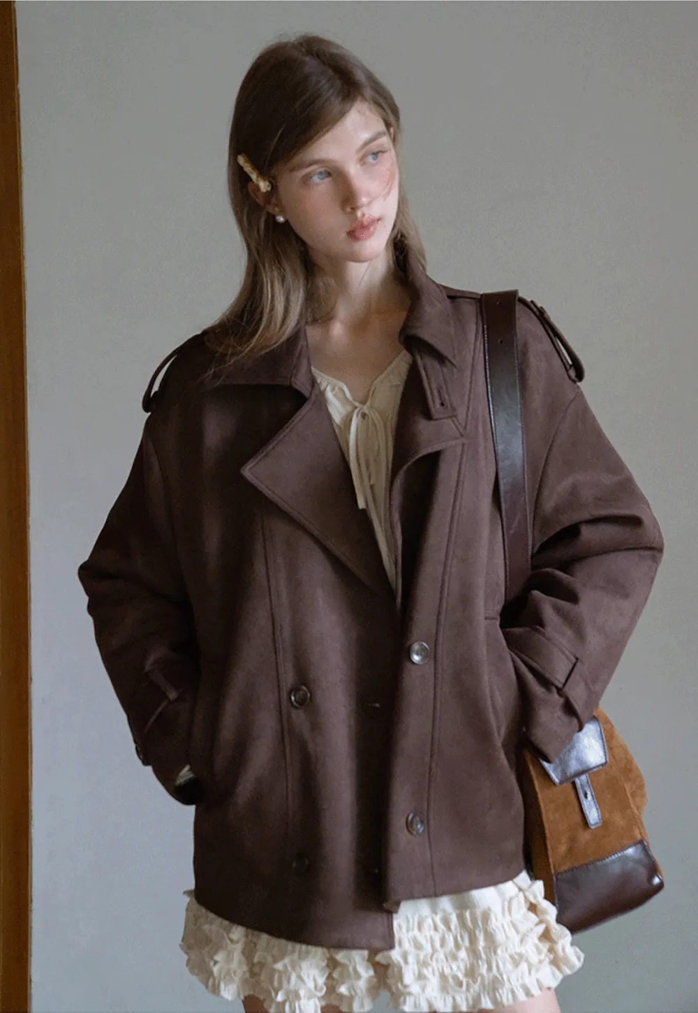 Double Breasted Suede Coat