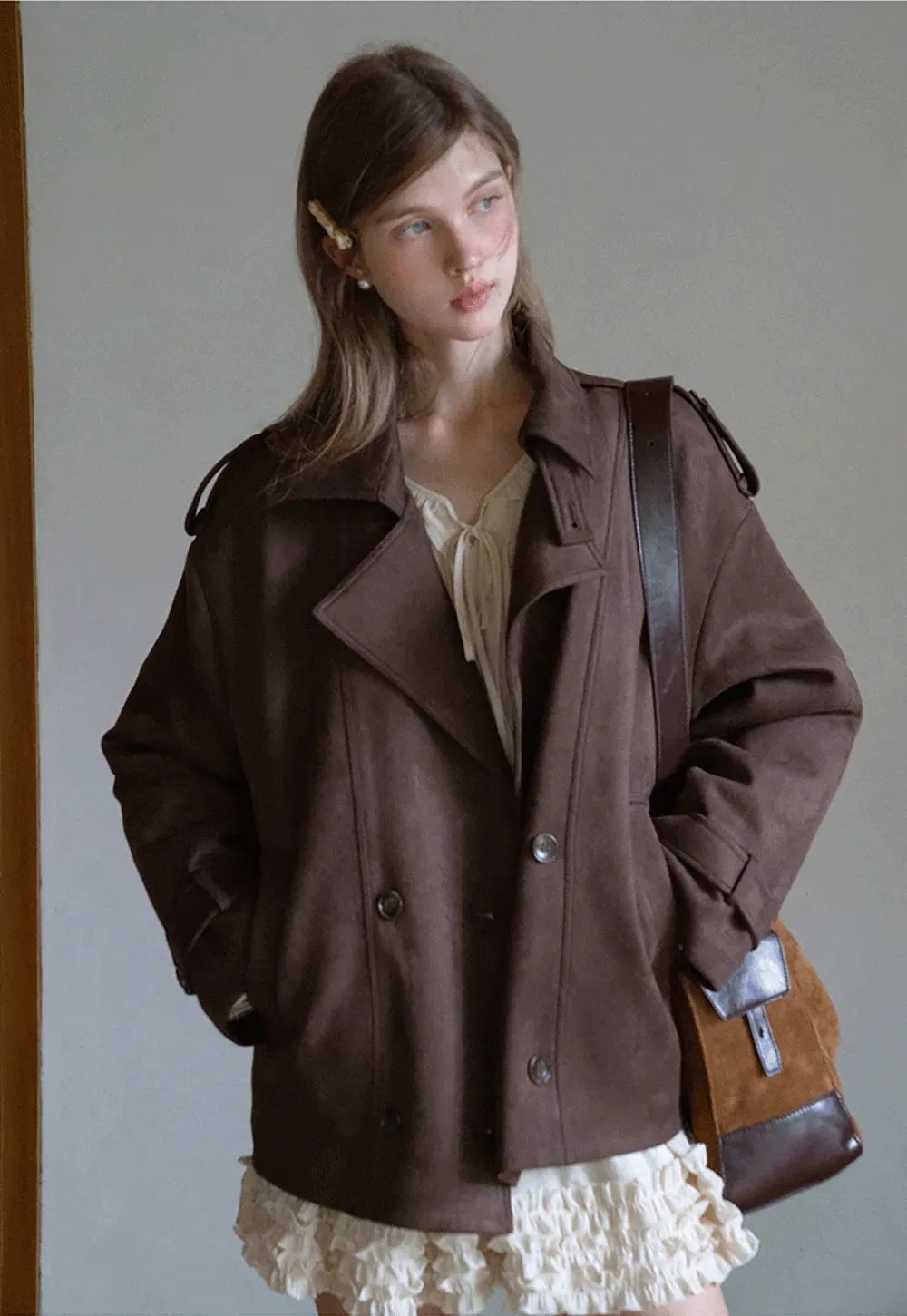 Double Breasted Suede Coat