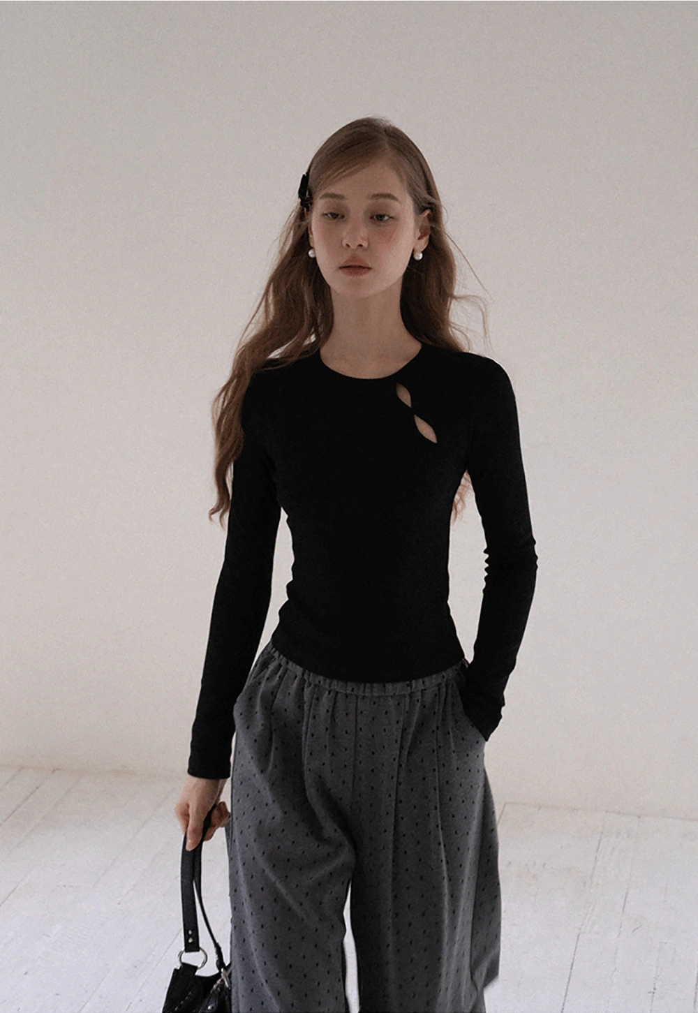 Women High Waist Wide Leg Pants Loose Fit Polka Dot Trousers