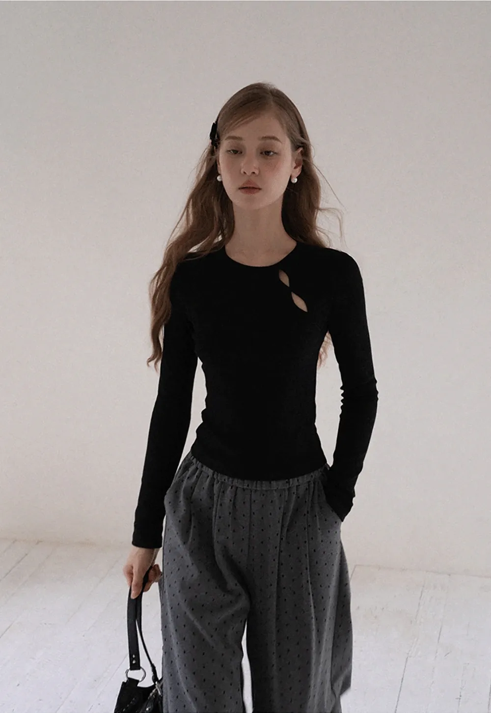 Women High Waist Wide Leg Pants Loose Fit Polka Dot Trousers