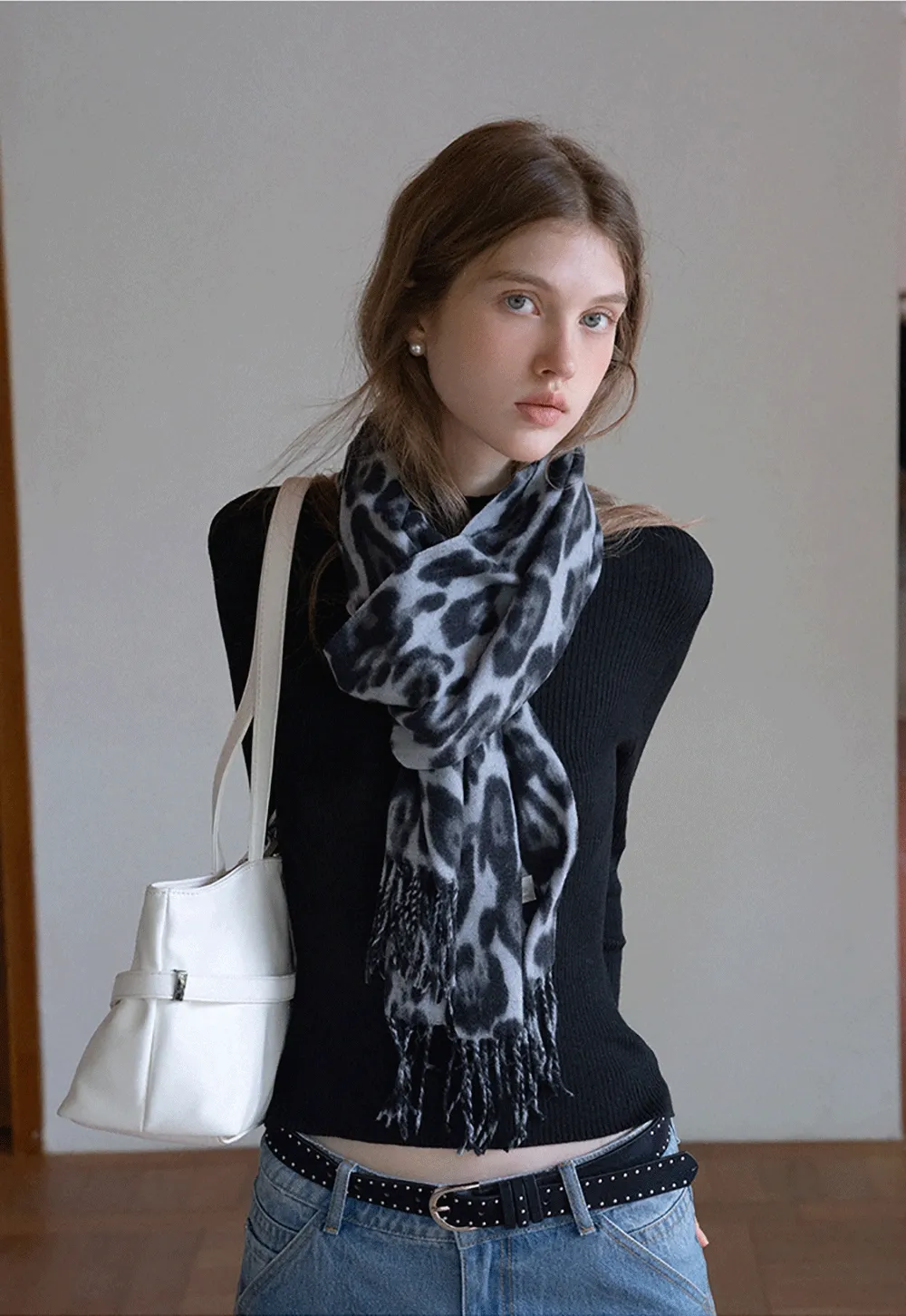Leopard Print Tassel Scarf Warm Faux Cashmere