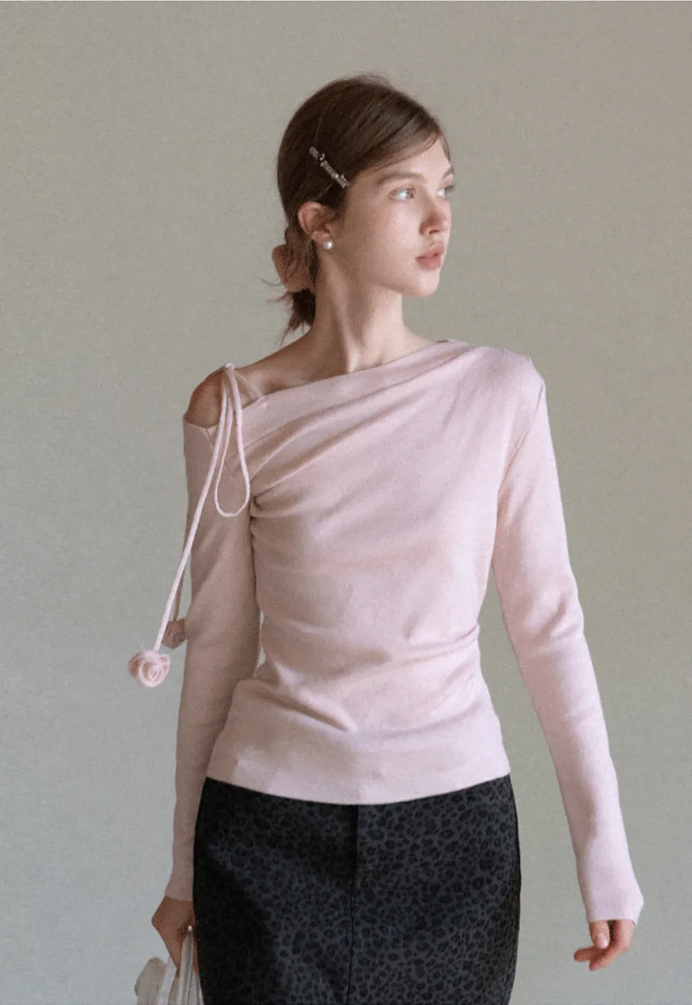 Womens Asymmetric Shoulder Long Sleeve Top