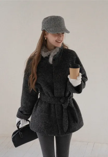 Women Cozy Faux Fur Lapel Wool Coat