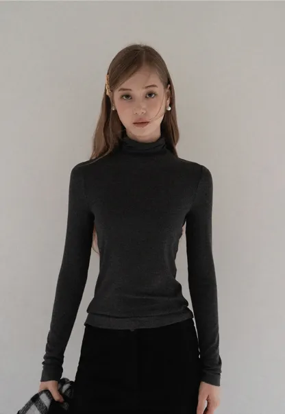 Women Soft Knit Turtleneck Slim Fit Shirt