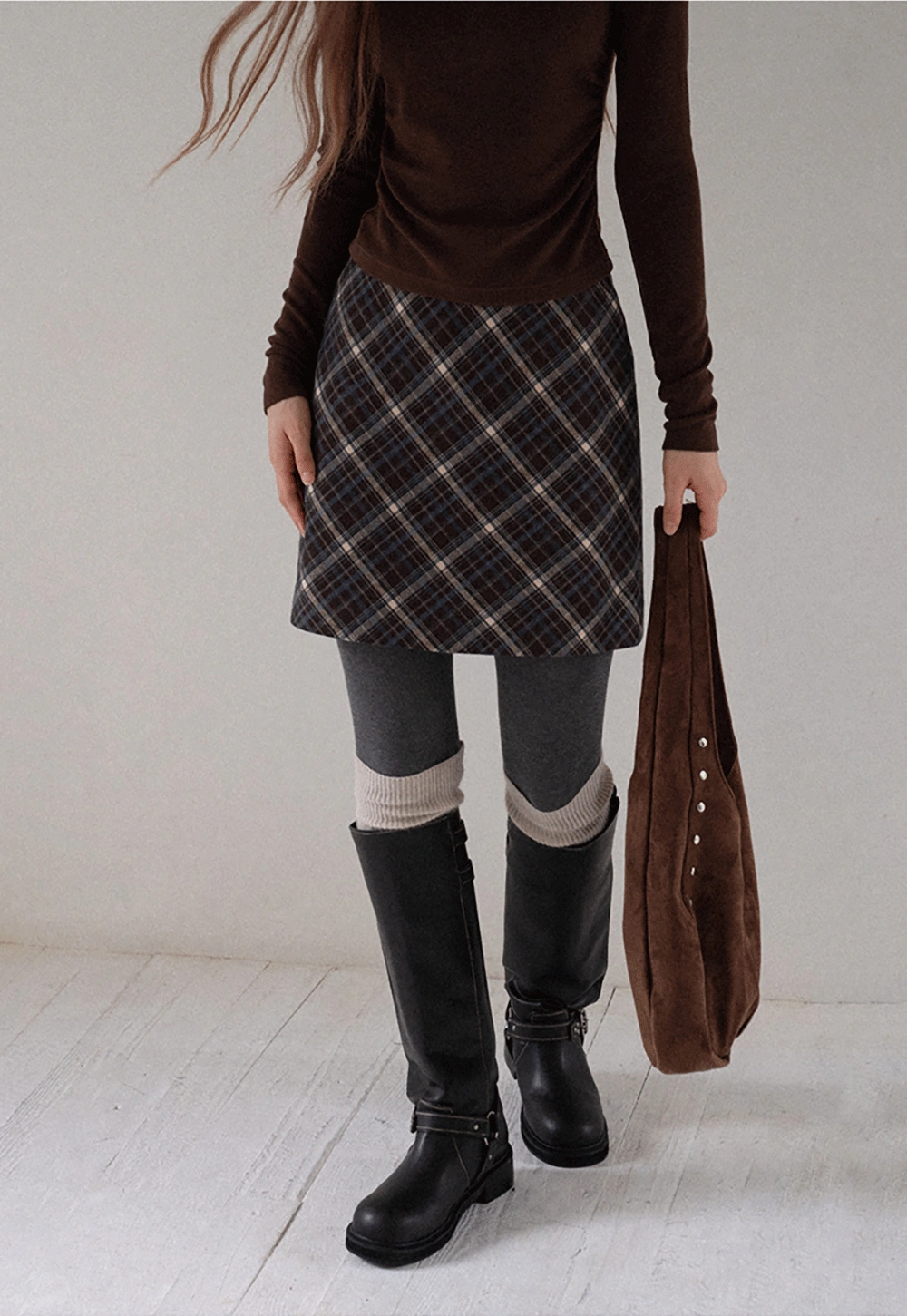 Women Vintage Check Short Skirt