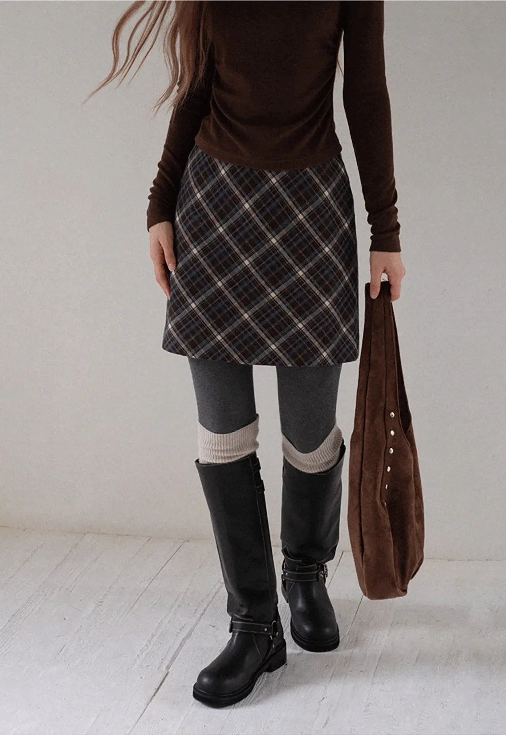 Women Vintage Check Short Skirt