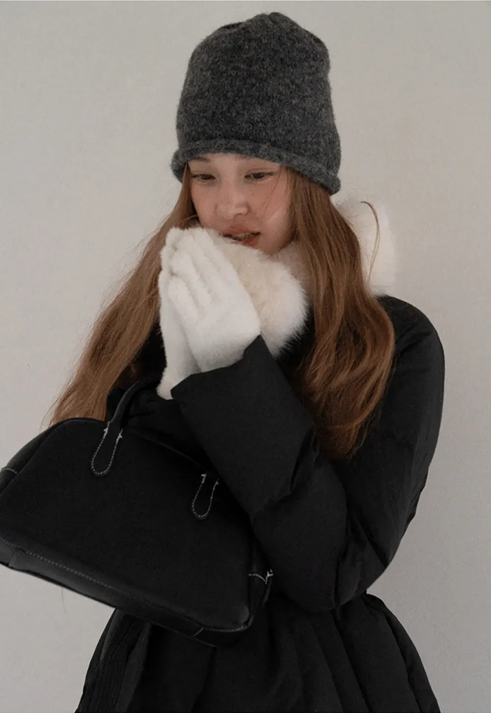 Belted Down Coat with Faux Fur Collar