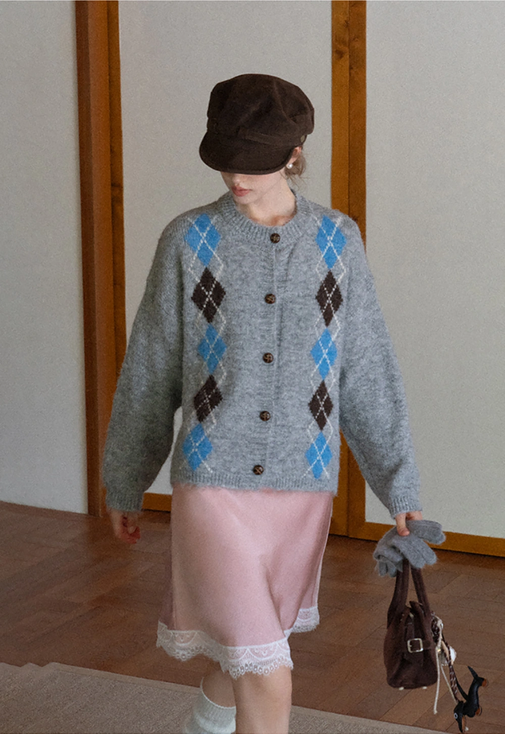 Argyle Knit Cardigan