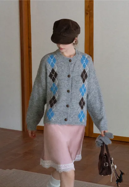 Argyle Knit Cardigan