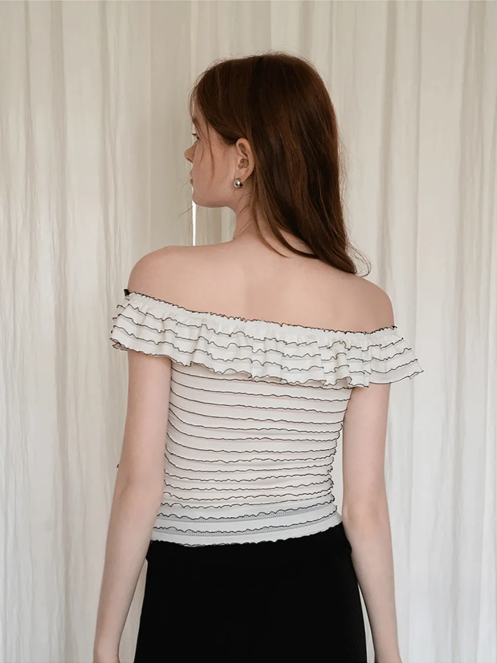 Women’s Off Shoulder Ruffle Trim Knit Top