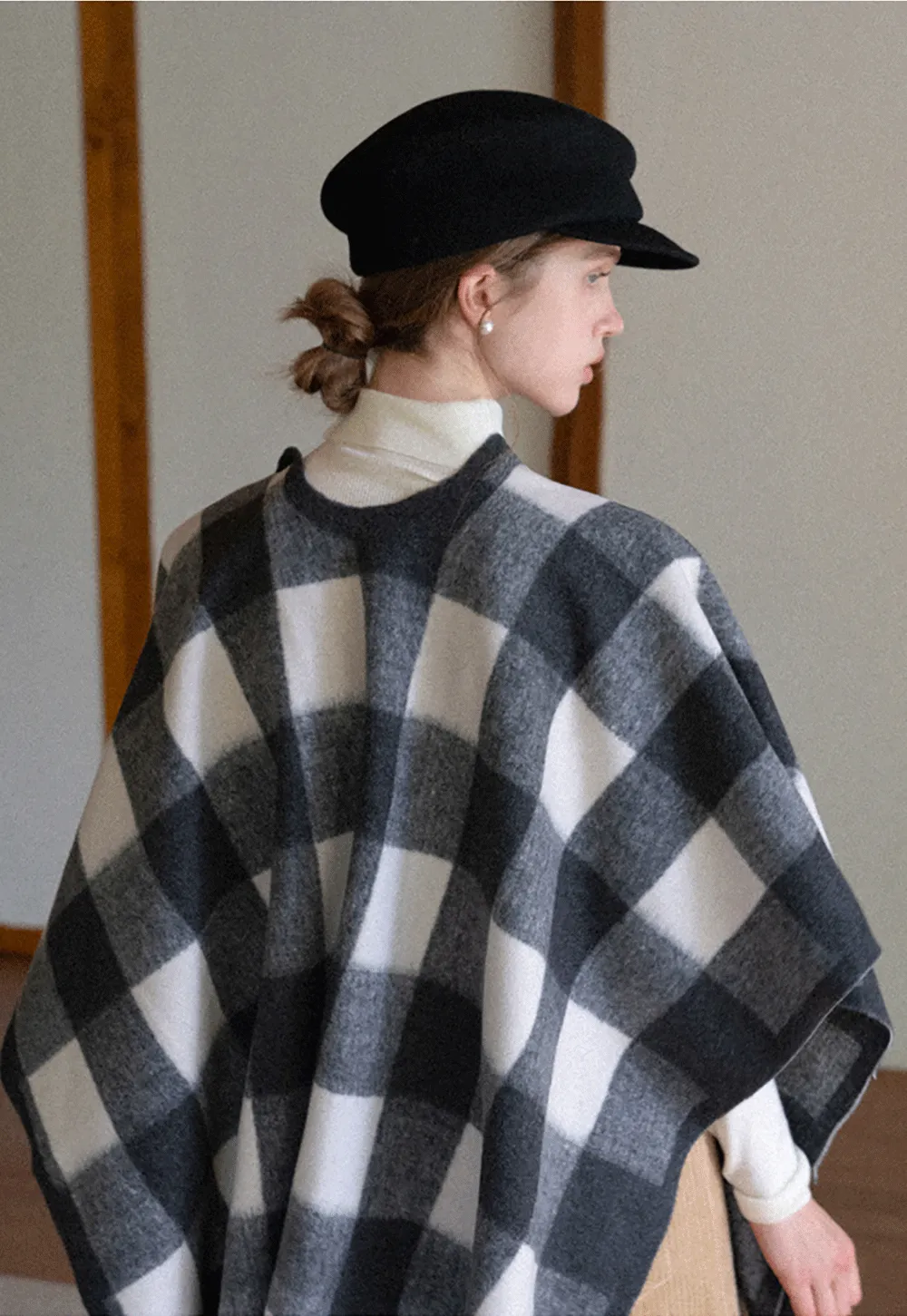 Checked Fringe Poncho