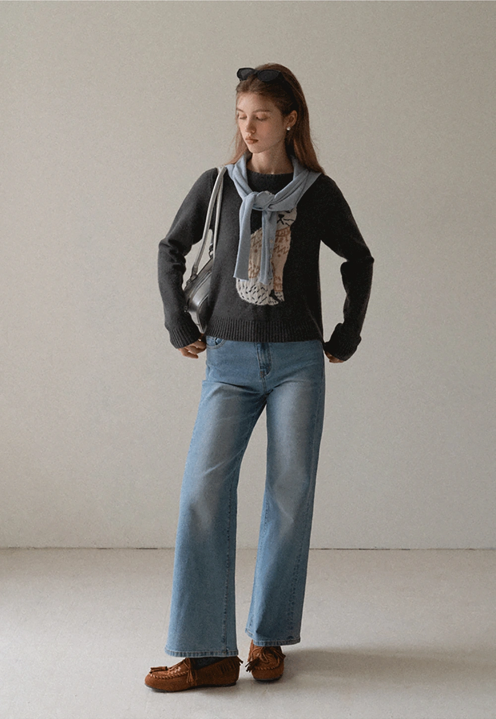 Women Cat Pattern Knit Sweater Cute Pullover Top