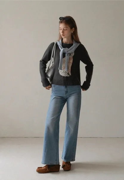 Women Cat Pattern Knit Sweater Cute Pullover Top