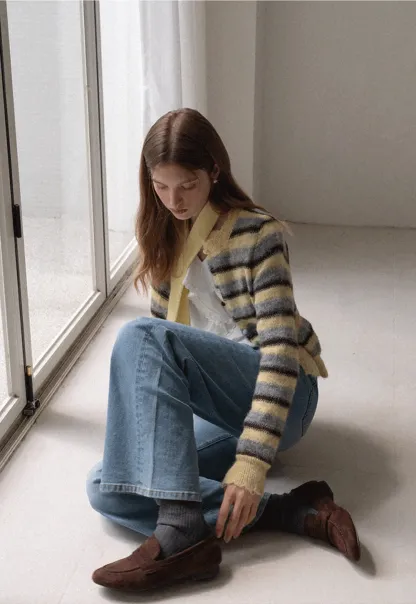 Vintage Striped Knit Cardigan for Women Casual