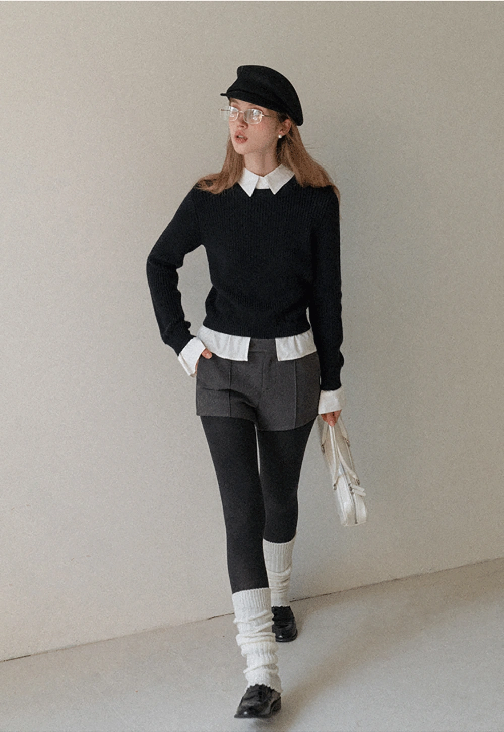 Layered Sweater with Shirt Collar