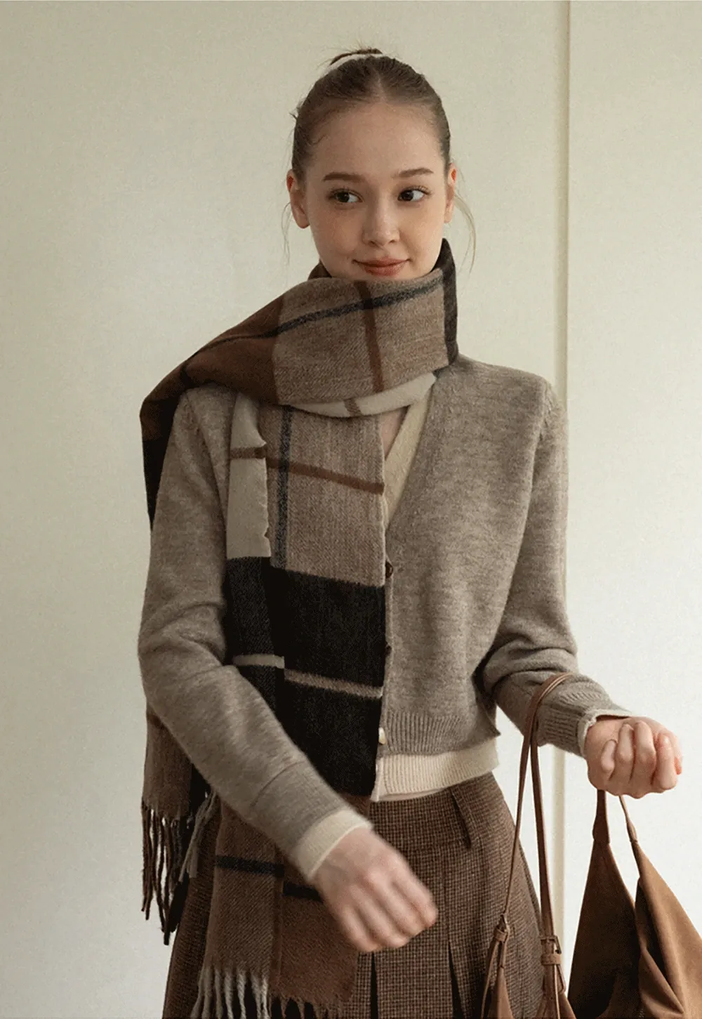 Vintage Plaid Tassel Scarf