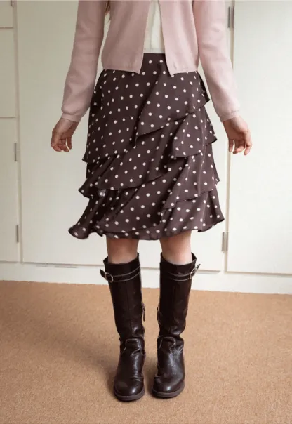 Women Brown Polka Dot Tiered Skirt
