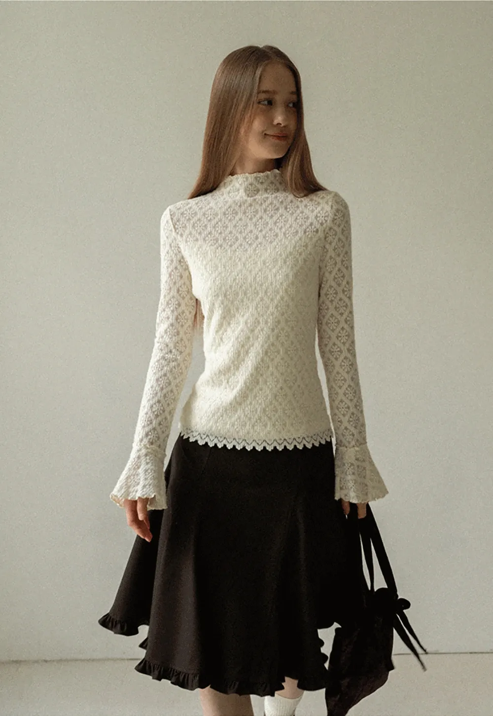 A-Line Brown Skirt with Ruffled Bottom for Women