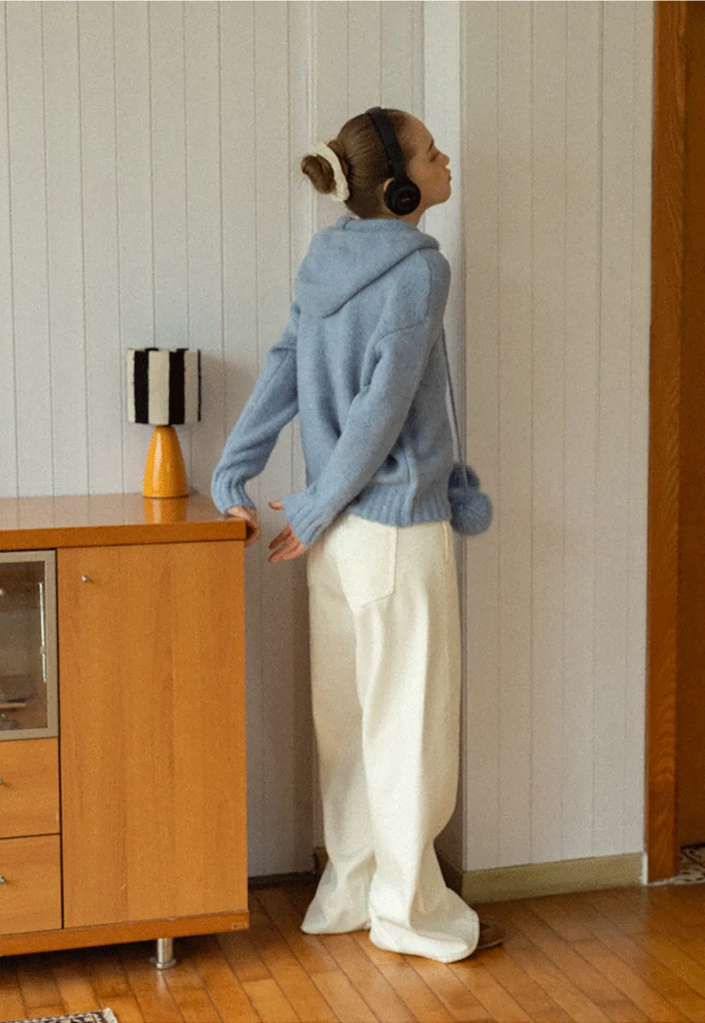 Pom-Pom Hooded Knit Sweater