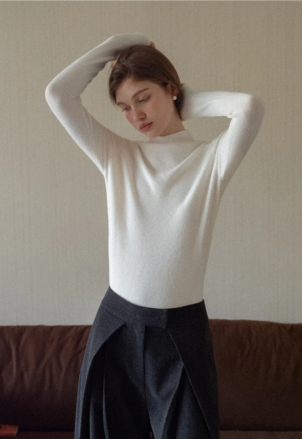 Mock Neck Ribbed Knit Sweater