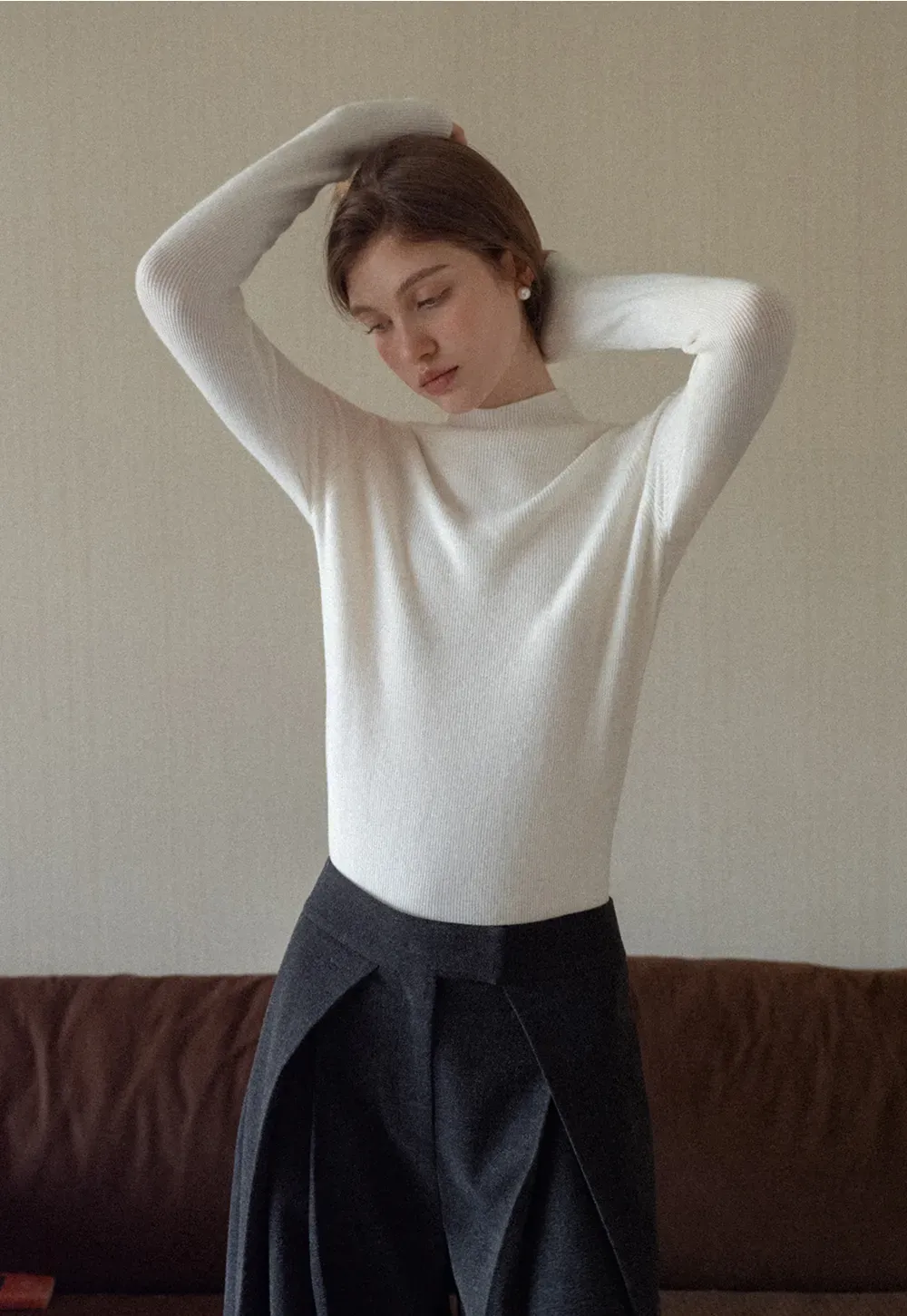 Mock Neck Ribbed Knit Sweater