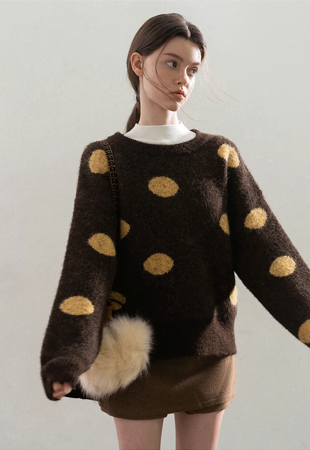 Fuzzy Polka Dot Knit Sweater