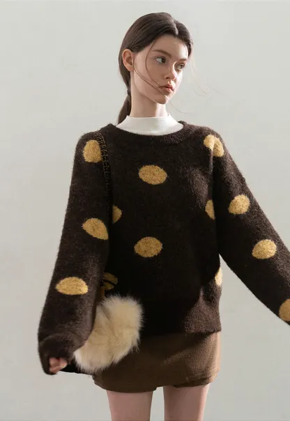 Fuzzy Polka Dot Knit Sweater