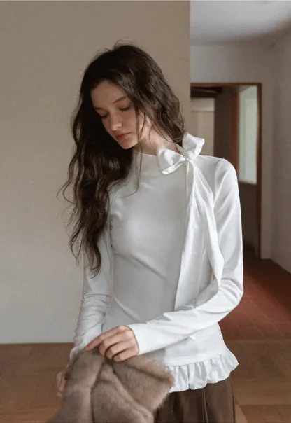 Fashionable White Long Sleeve Tee