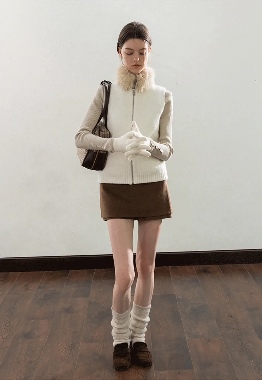 Stand-Collar Twist Button Knit Top