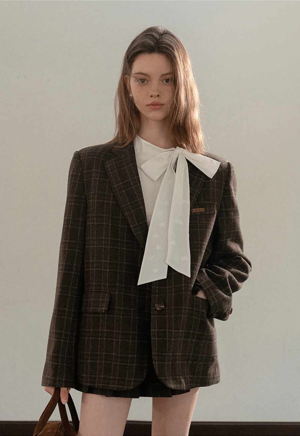 Women Classic Plaid Blazer Jacket for Office Wear